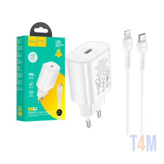 Cargador Hoco N22 Jetta PD25W Tipo-C a Lightning 1m Cable Blanco